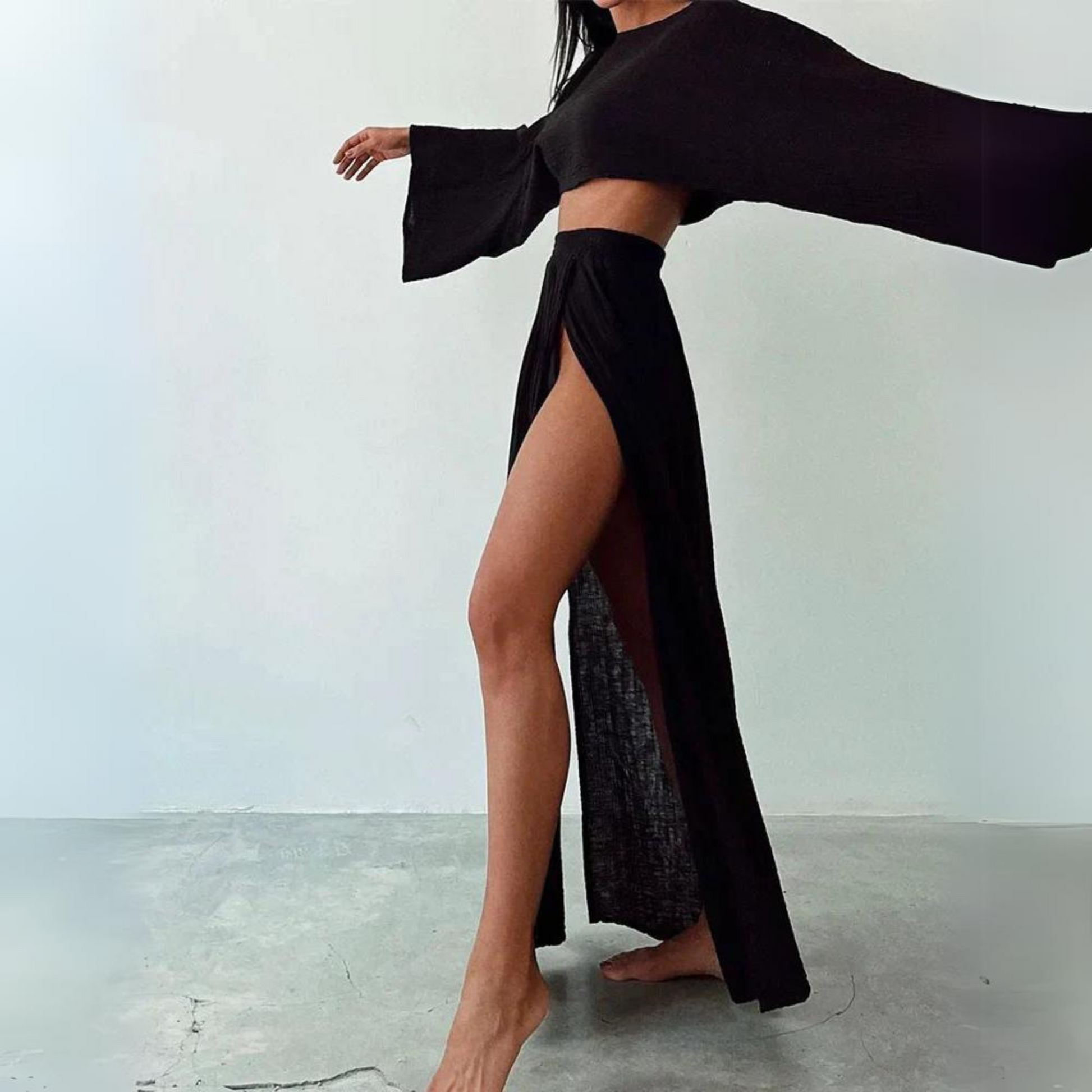 Levoire | Haut Court Col Rond Taille Haute Jupe Ensemble Ensemble Deux Pièces