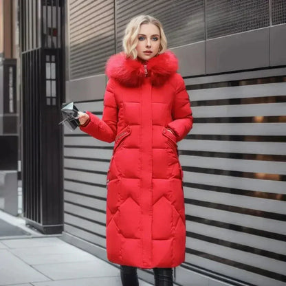 Levoire | Manteau d'hiver long avec fausse fourrure Rouge