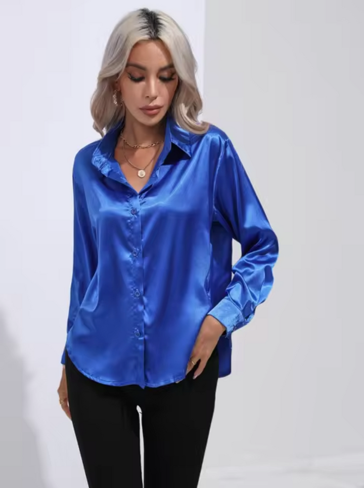 Levoire | Chemisier En Satin À Manches Longues Bleu royal