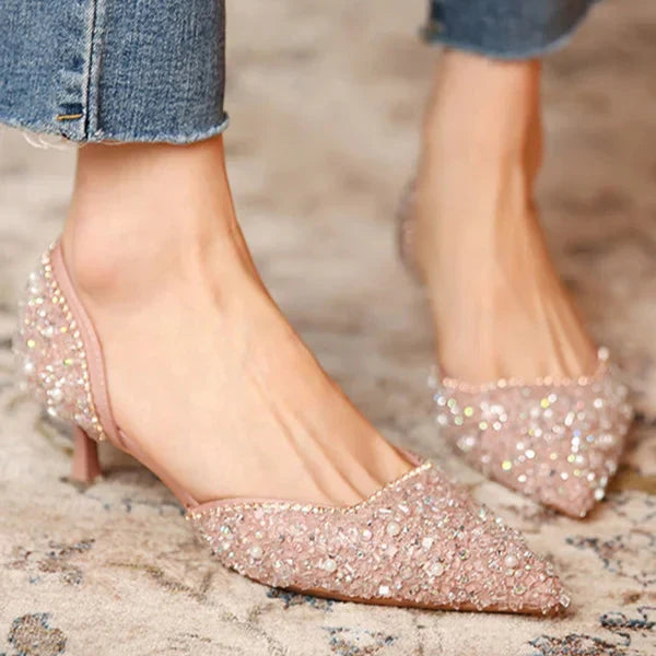 Levoire | Stylish Pointed Toe Shoes With Mid Heels, Featuring A Sparkling Surface