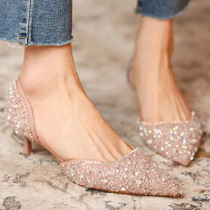 Levoire | Stylish Pointed Toe Shoes With Mid Heels, Featuring A Sparkling Surface