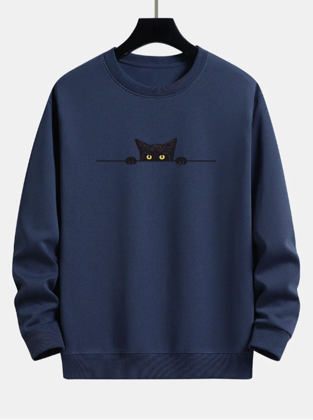 Levoire | Chemise À Col Rond Avec Un Adorable Motif De Chat Chat Créatif Merine Bleu