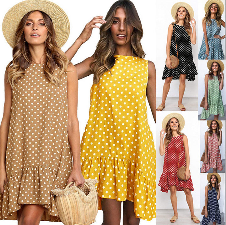 Robe d'été A-line pour femme avec ourlet volanté et pois Levoire
