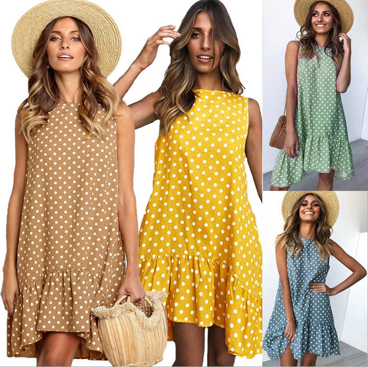 Robe d'été A-line pour femme avec ourlet volanté et pois Levoire