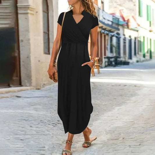 Levoire | Belle Robe Maxi Avec Manches Courtes Noir
