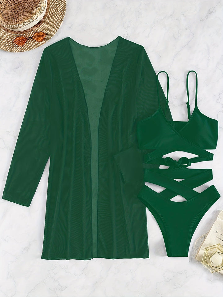 Levoire | Ensemble De Bikini Taille Haute Avec Kimono Assorti Pour Femmes