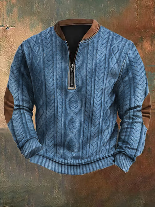 Levoire | Pull Vintage Tricoté Avec Fermeture Éclair Bleu