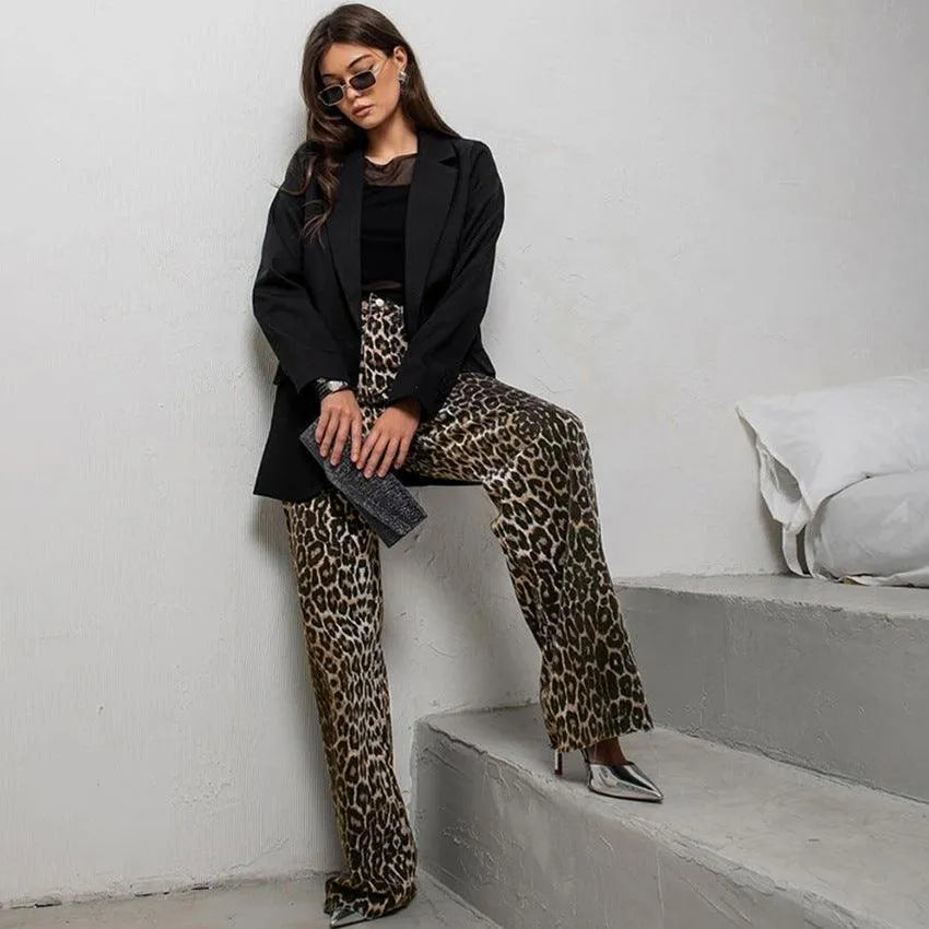 Levoire | Pantalons décontractés à taille haute avec motif léopard