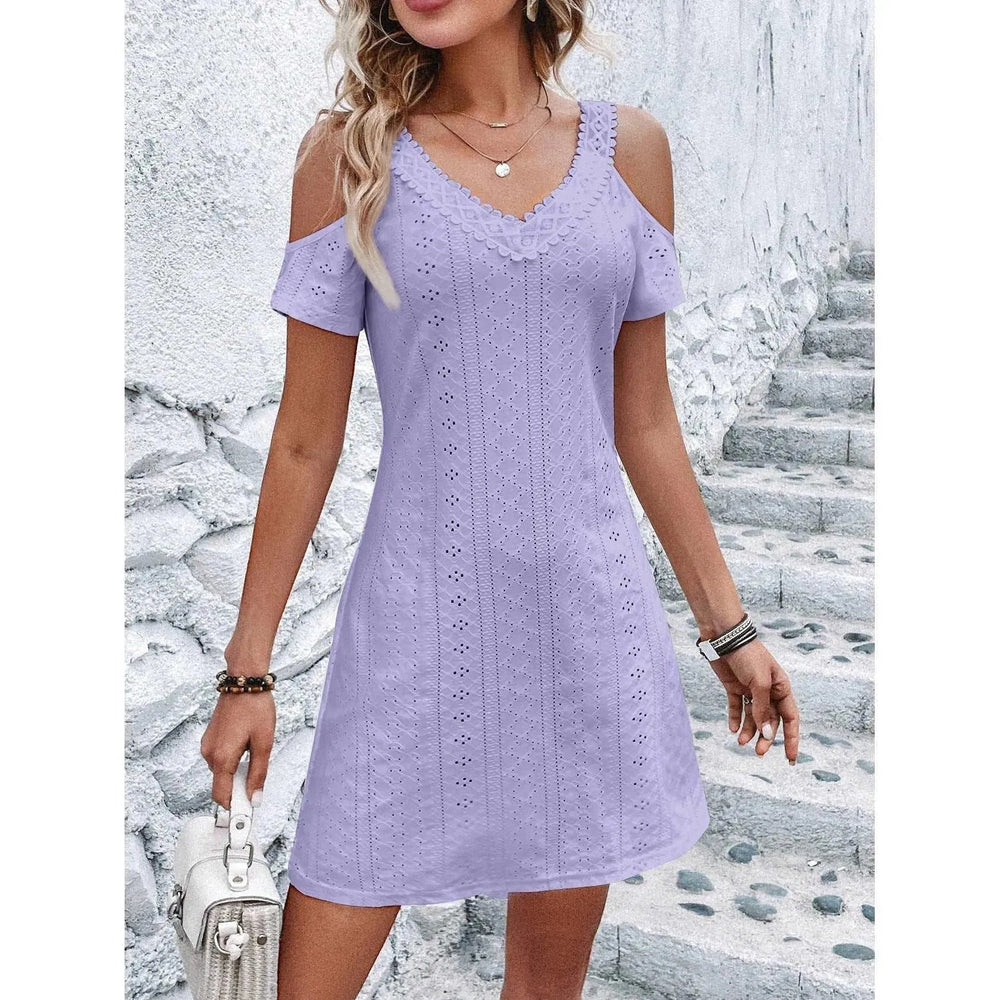 Levoire | Robe à manches courtes avec épaules nues Mode d'été Helllila