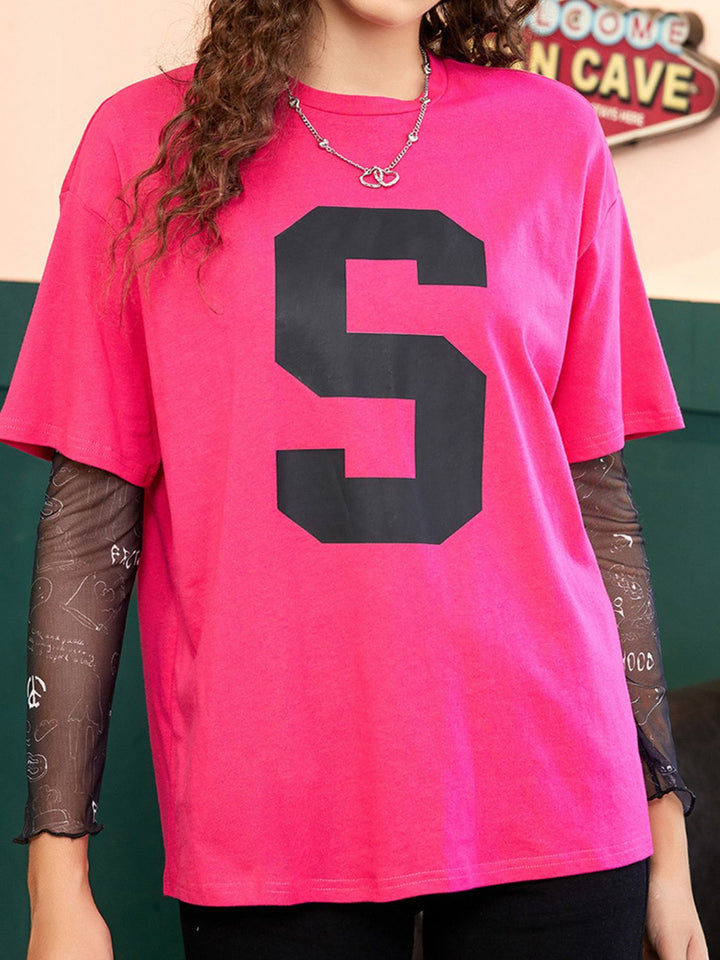 Levoire | Lettres Graphique Col Rond T-shirt à Manches Longues Cerise