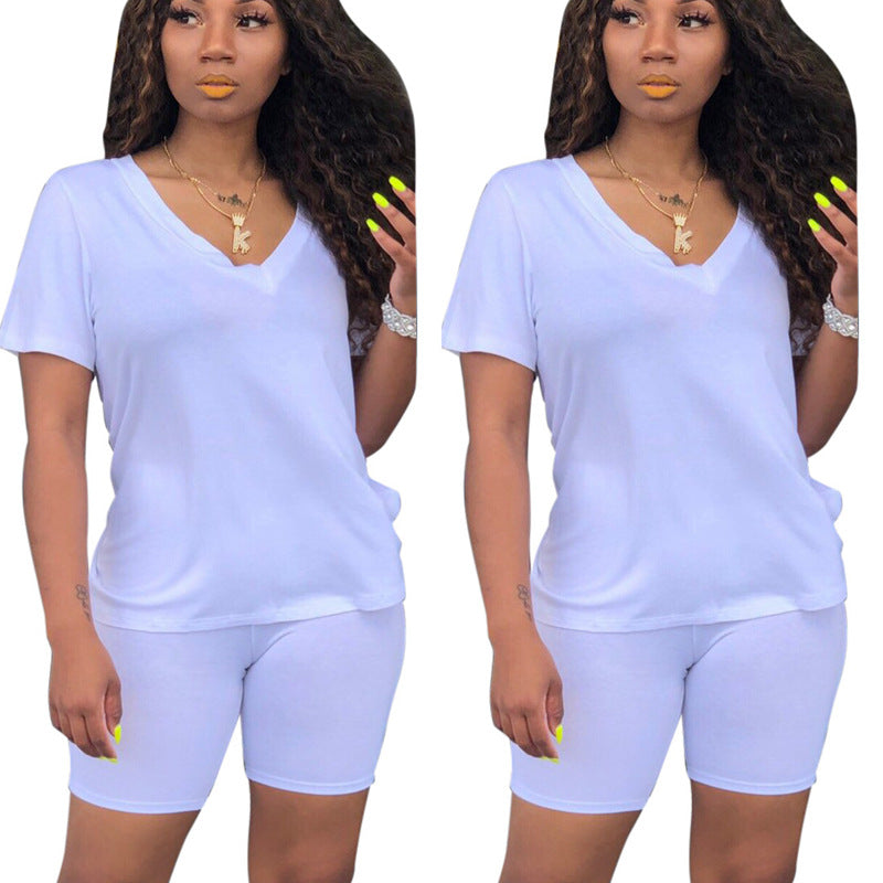 Ensemble de loisirs sportif pour femmes avec col en V et taille élastique Levoire