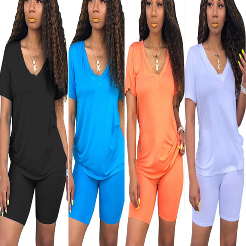 Ensemble de loisirs sportif pour femmes avec col en V et taille élastique Levoire