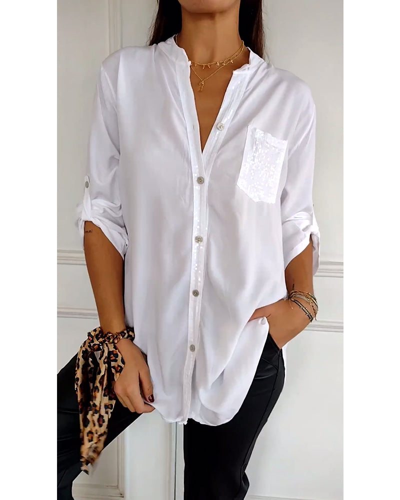 Levoire | Paillettes Sacs Boutons Chemise Blanc