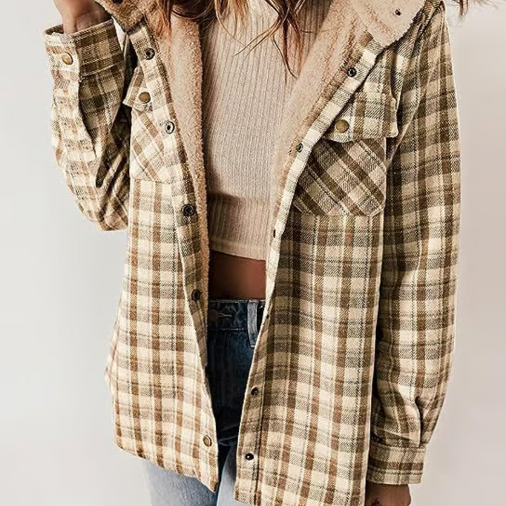 Levoire | Veste à capuche à carreaux Look automnal décontracté Khaki