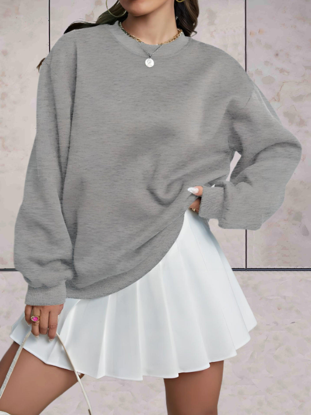 Levoire | Sweatshirt Uni Surdimensionné Confortable Avec Col Rond Et Épaisseur De Qualité