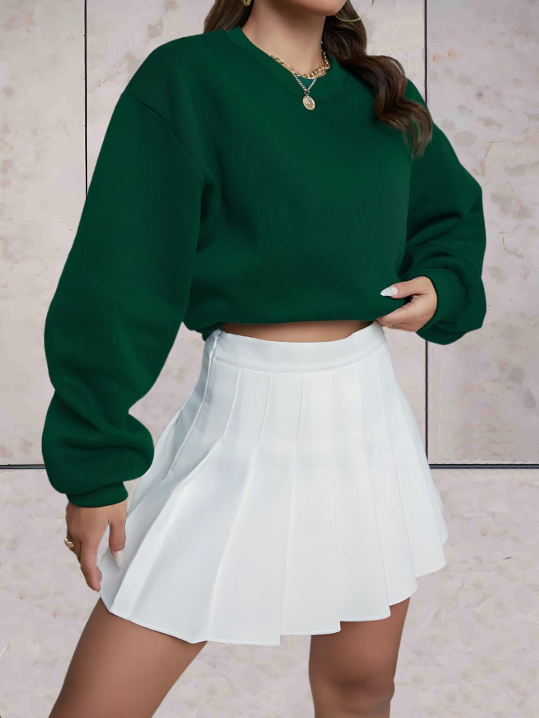Levoire | Sweatshirt Uni Surdimensionné Confortable Avec Col Rond Et Épaisseur De Qualité Vert