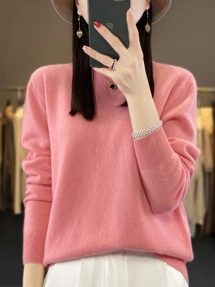 Levoire | Cachemire Tricot Femmes Col Ronde, Doux & Chaud Luxe Rose pâle