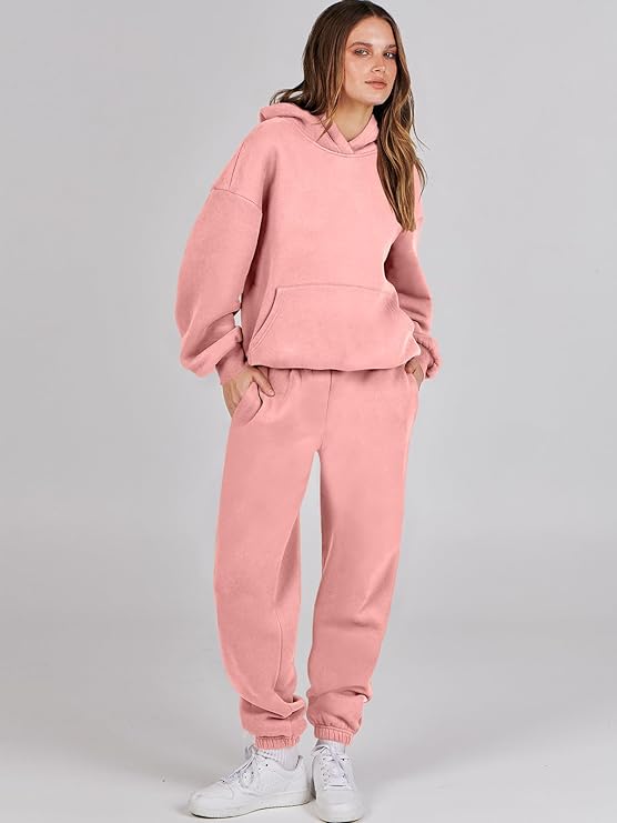 Levoire | Sweat À Capuche À Manches Longues, Pantalon Avec Poches Ensemble De Survêtement Deux Pièces Rosa