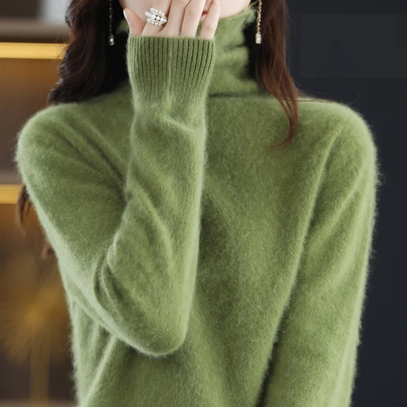 Levoire | Pull à col roulé en cachemire pour femmes Doux pull avec col haut, Design chaud et luxueux Vert clair