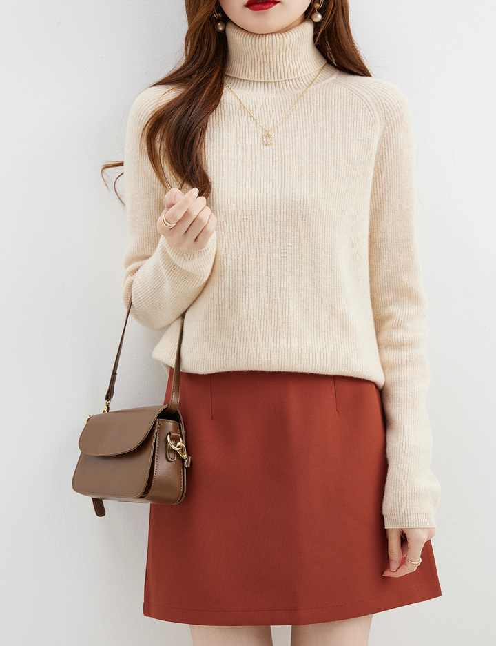 Levoire | Pull en Cachemire pour Femmes Pull à Col Cambré, Chaud & Confortable Beige