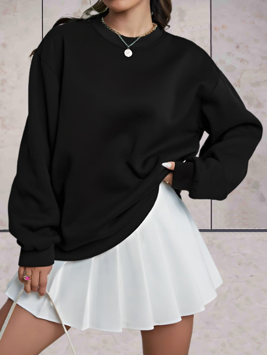 Levoire | Sweatshirt Uni Surdimensionné Confortable Avec Col Rond Et Épaisseur De Qualité