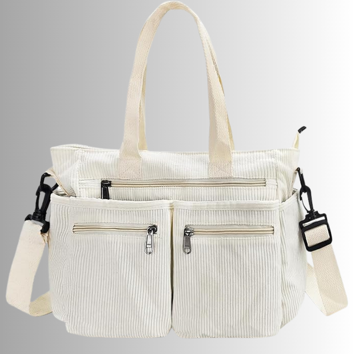 Levoire | Sac À Bandoulière En Corduroy Avec Plusieurs Poches Pour Femmes Blanc