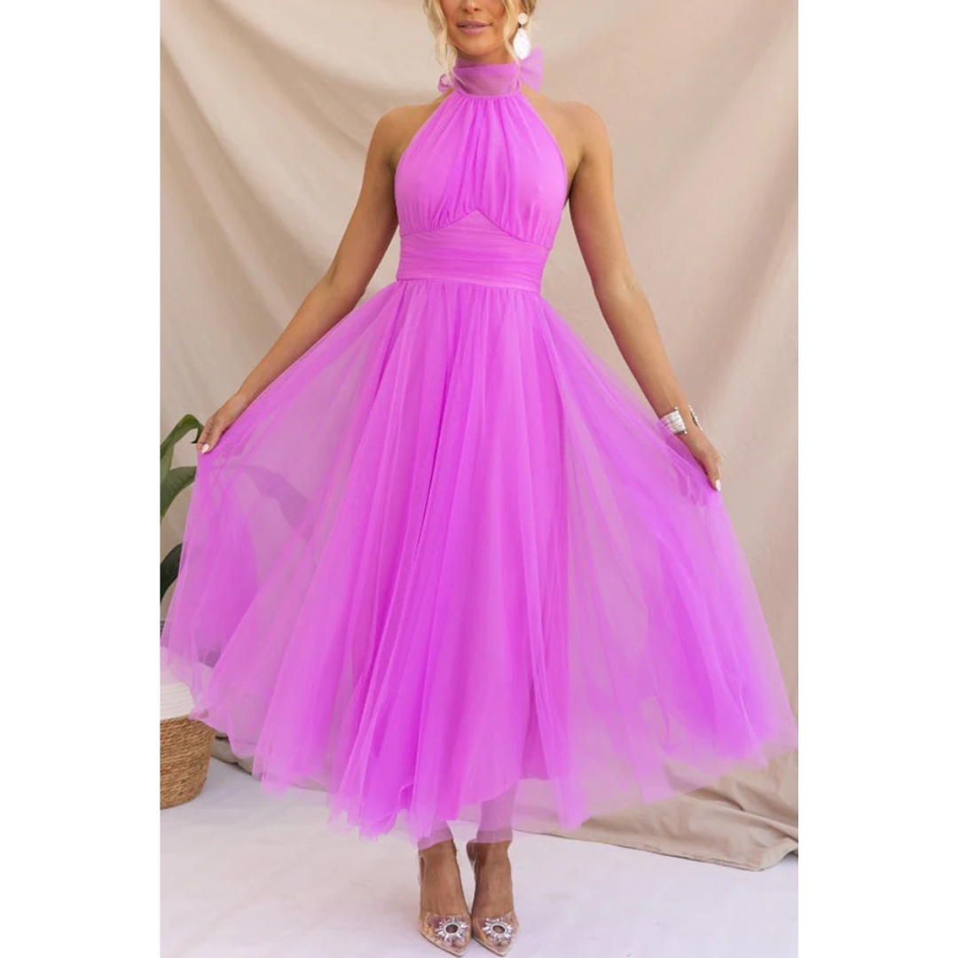 Levoire | Robe de demoiselle d'honneur midi avec dos ouvert pour femmes Violet