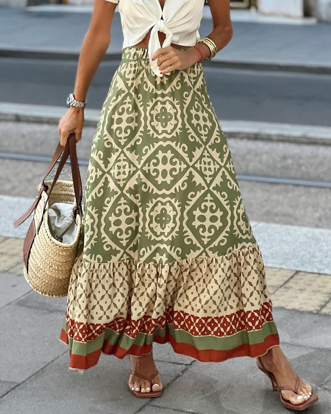 Levoire | Jupe Longue Boho Imprimée Vert