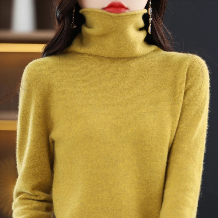 Levoire | Luxe Cachemire Pull Femme Doux Col Montant, Chaud & Élégant Jaune