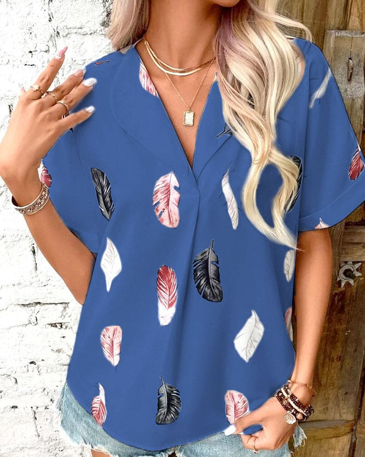Levoire | Blouse Avec Plumes Et Manches Courtes Bleu