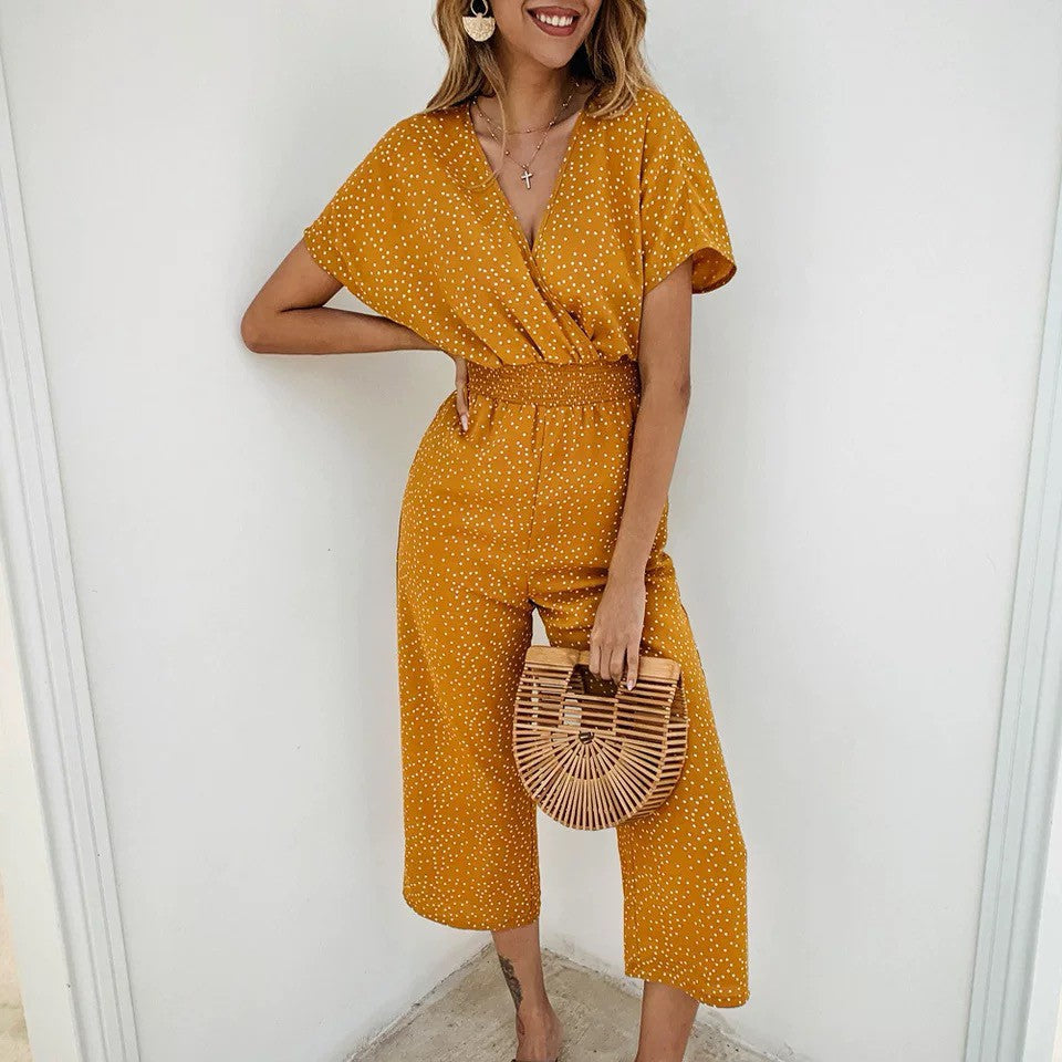 Levoire | Jumpsuit Féminin Stylé Avec Imprimé À Pois Jaune