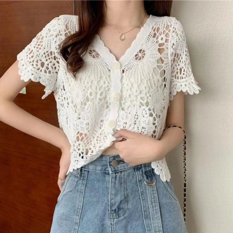 Levoire | Pull À Dentelle Crochet Ludique Blanc