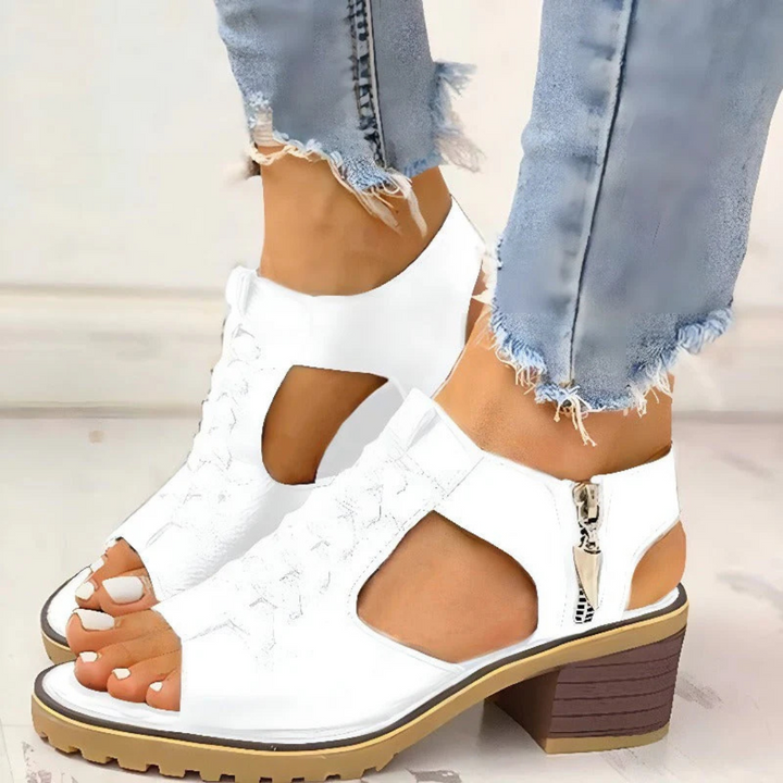 Levoire | Sandales Ajourees Femme Avec Fermeture Éclair Et Bout Ouvert - Levoire | Talons Plateforme Blanc