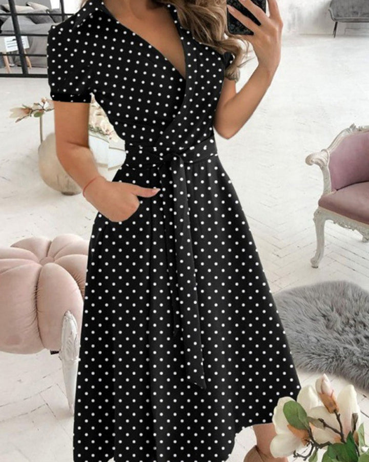 Levoire | Robe Évasée Avec Manches Courtes Et Style Décontracté Pois noirs