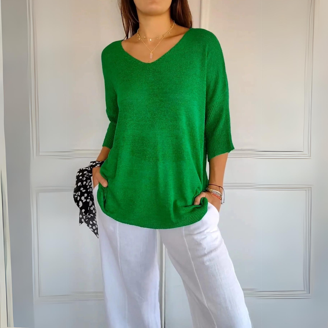 Levoire | Pull Décontracté Pour Femmes À Col En V Vert