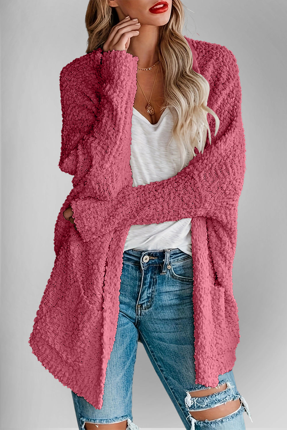 Levoire | Doppel Take Offene Front Long Manches Cardigan Avec Poches Rosa