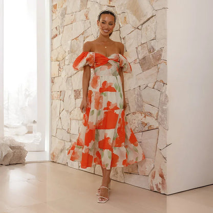 Levoire | Robe Avec Motif Floral, Manches Élégantes Et Un Décolleté Élégant Pour Femmes