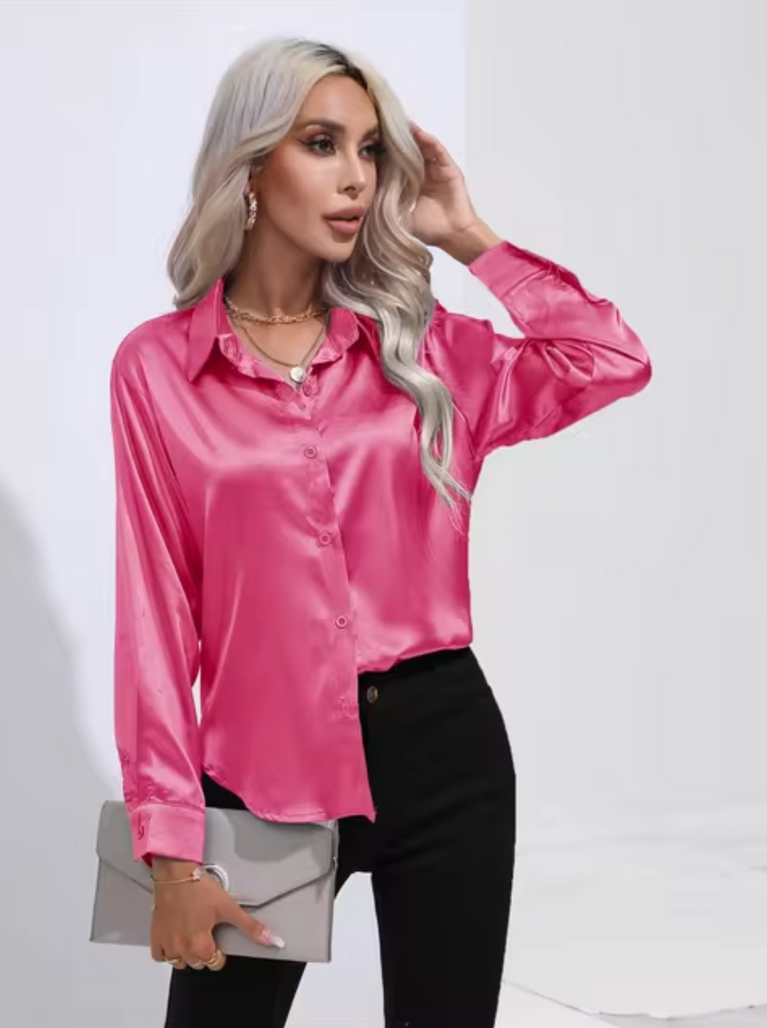 Levoire | Chemisier En Satin À Manches Longues Rose foncé