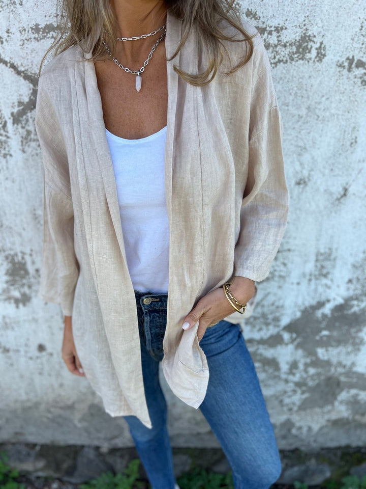 Levoire | Gilet En Lin Avec Volants Et Manches 3/4 Beige