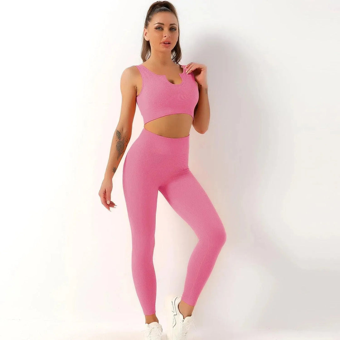 Levoire | Pantalons de yoga associés à un débardeur de yoga rose clair U-formationnel