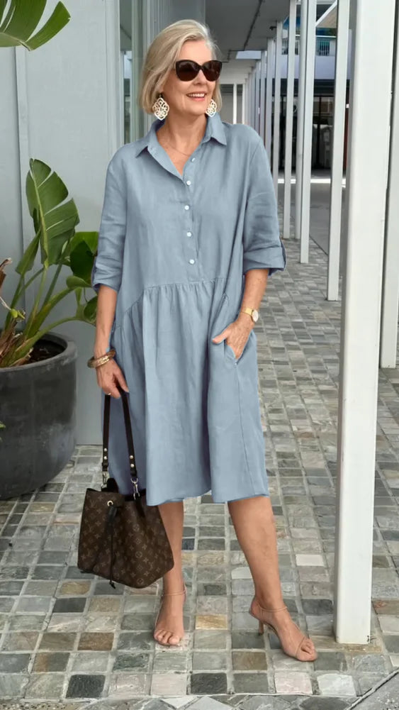 Levoire | Nouvelle robe décontractée en lin et coton pour femme Gris