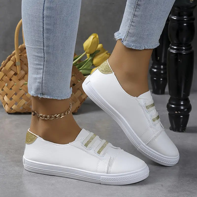 Levoire | Baskets Pour Femmes Non Ornées Avec Impression Pailletée Or blanc