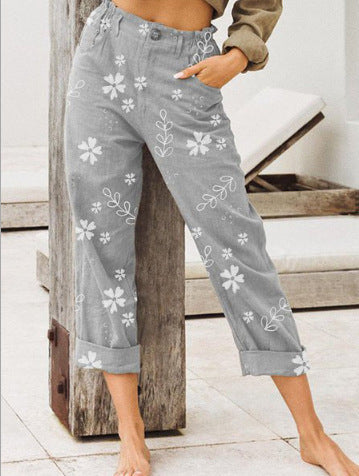 Pantalons cargo pour femmes avec motif floral et taille élastique Levoire