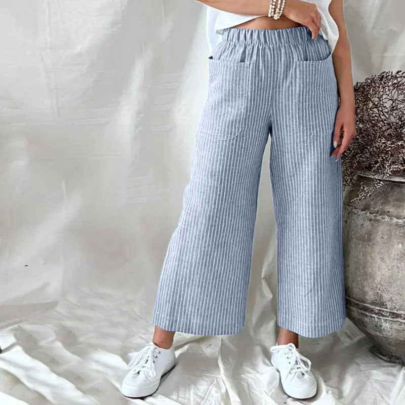 Levoire | Pantalons D'Été Pour Femmes Élégants Et Rayés Aérés Bleu