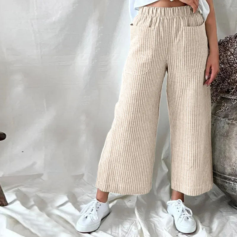 Levoire | Pantalons D'Été Pour Femmes Élégants Et Rayés Aérés Khaki