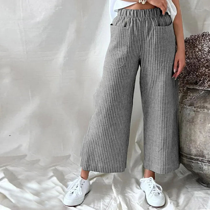 Levoire | Pantalons D'Été Pour Femmes Élégants Et Rayés Aérés Noir