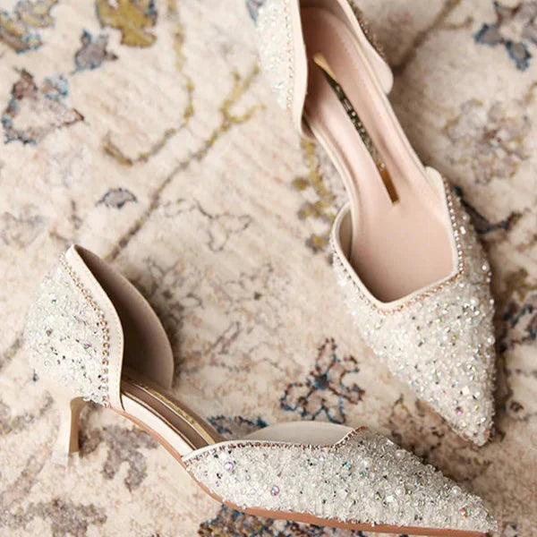 Levoire | Stylish Pointed Toe Shoes With Mid Heels, Featuring A Sparkling Surface