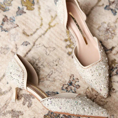 Levoire | Stylish Pointed Toe Shoes With Mid Heels, Featuring A Sparkling Surface