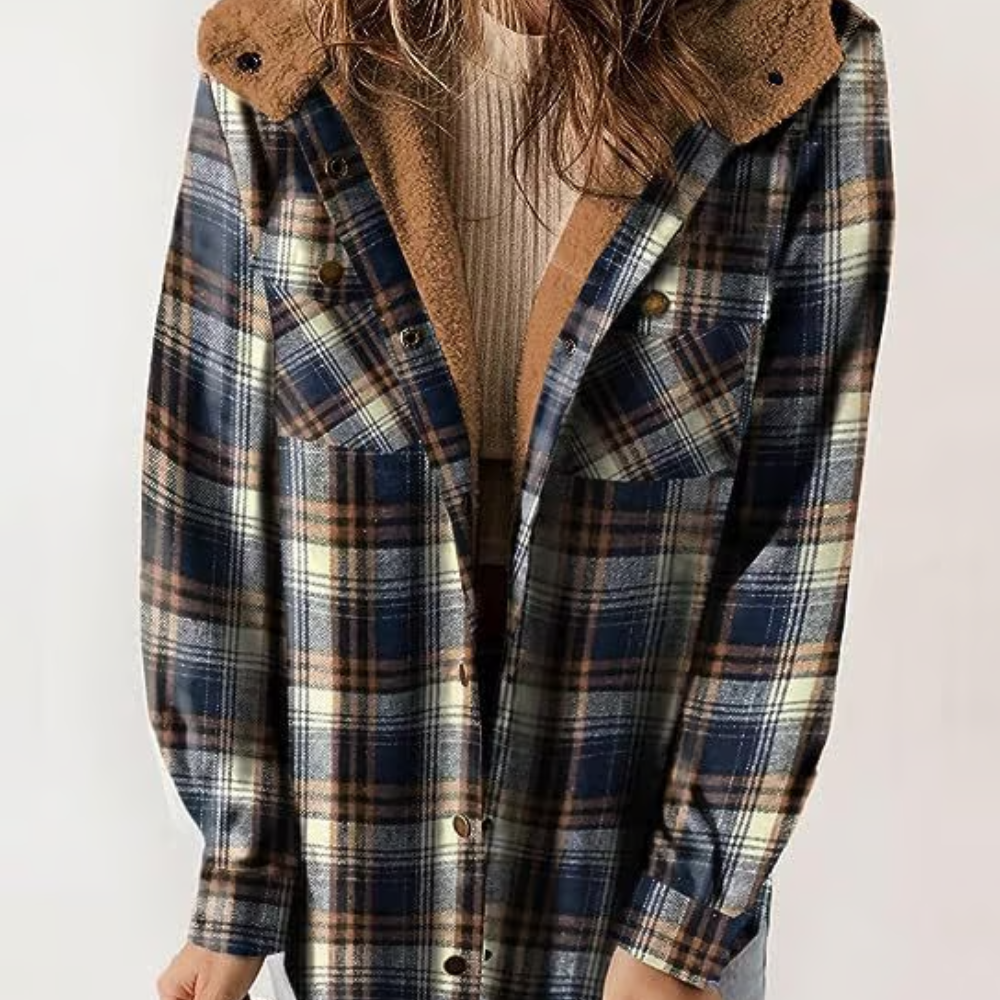 Levoire | Veste à capuche à carreaux Look automnal décontracté Bleu foncé