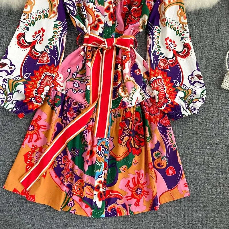Levoire | Robe Imprimée de Style Bohème avec Encolure Ronde et Partie Taille